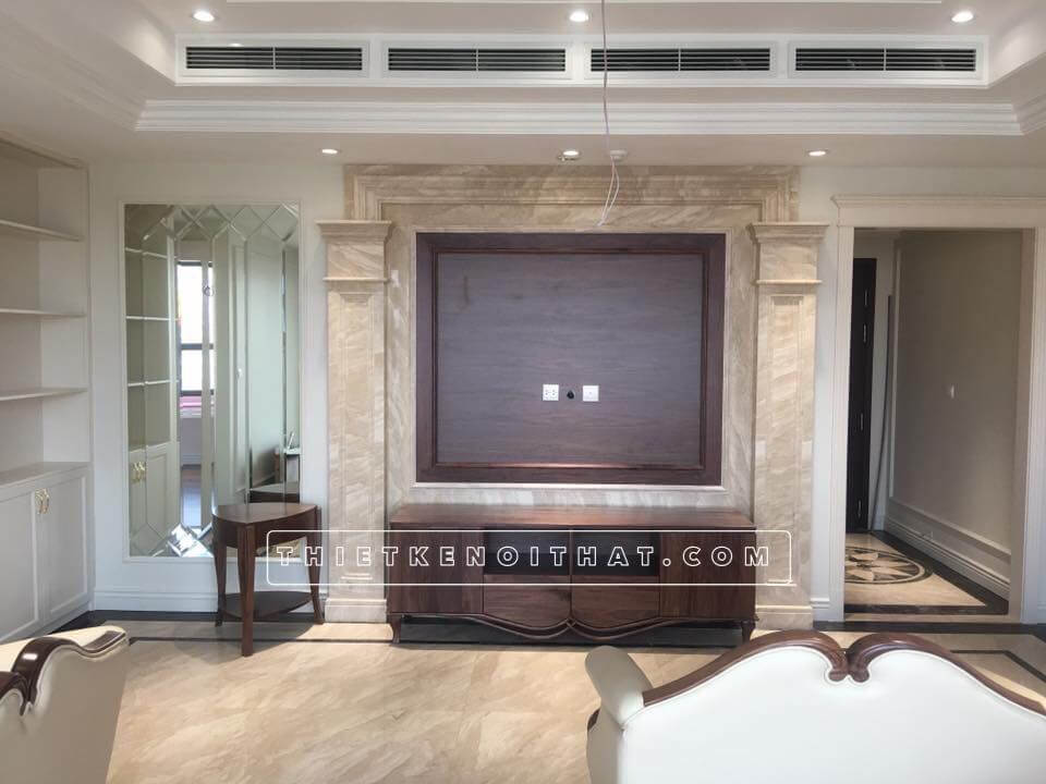 Đá ốp tường tự nhiên cho bức tường sau tivi chung cư cao cấp đá ốp tường phòng khách
