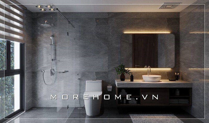 Sử dụng đá ốp phòng tắm tông màu xám lạnh mang đến một không gian phòng tắm tuyệt vời. đá ốp phòng tắm