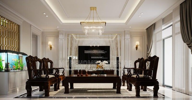 Các đá tự nhiên được sử dụng để làm điểm nhấn độc đáo cho phòng khách cao cấp bằng cách ốp lên tường.