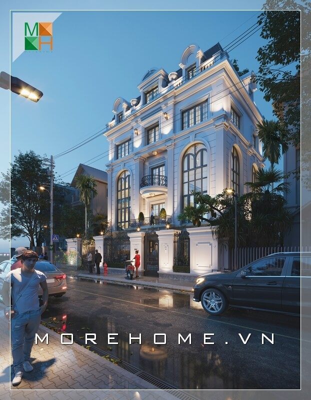 Mẫu thiết kế kiến trúc hiện cho biệt thự theo phong cách tân cổ điển hoàng gia.