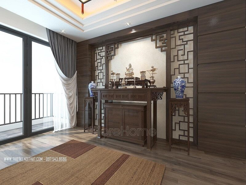 Mẫu bàn thờ có kiểu dáng nhỏ gọn, đường nét tinh tế và được làm bằng gỗ sồi cao cấp đã gây được sự ưa chuộng.