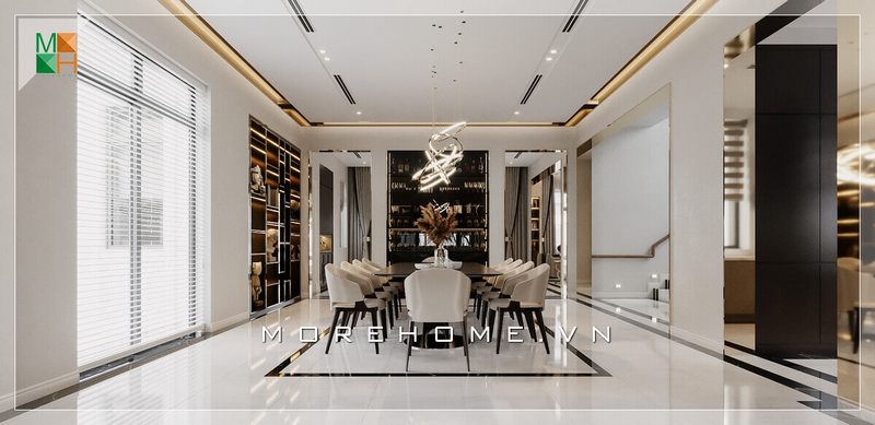 Hãy ngắm nhìn một cảnh quan khác của không gian bếp được trang trí bằng nội thất hiện đại và sang trọng phù hợp với các không gian phòng ăn của các căn hộ cao cấp, biệt thự, nhà phố.