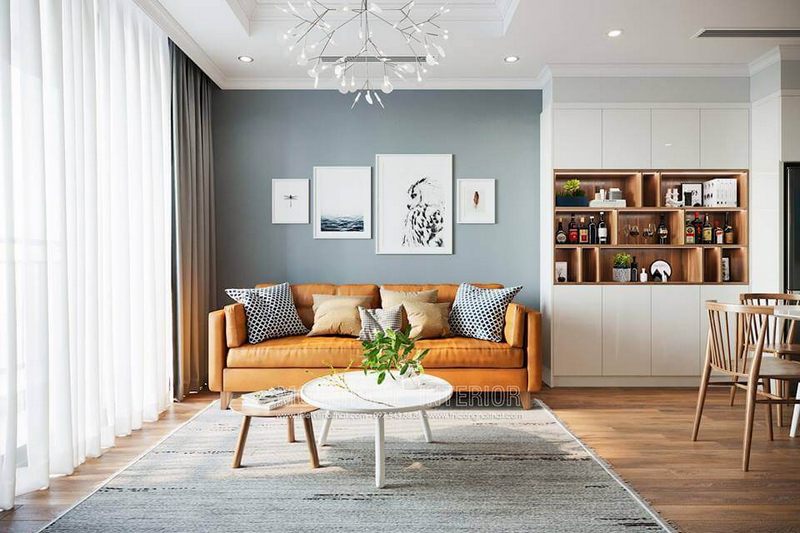 Nội thất phòng khách chung cư được thiết kế đẹp mắt và tựa ra sự ấn tượng với những đồ nội thất đơn giản nhưng tinh tế.
